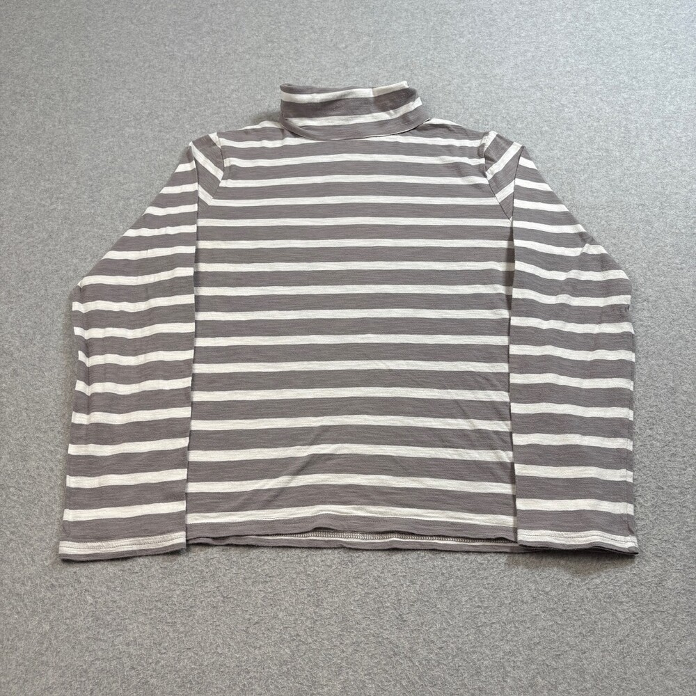 Garnet Hill Shirt Woman Large Gray Striped Turtleneck Academia Heritage Classic